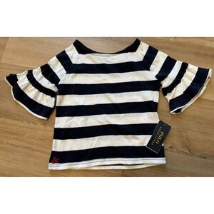 Polo Ralph‎ Lauren Girls Nautical Striped Shirt Navy White Bell Sleeves 6